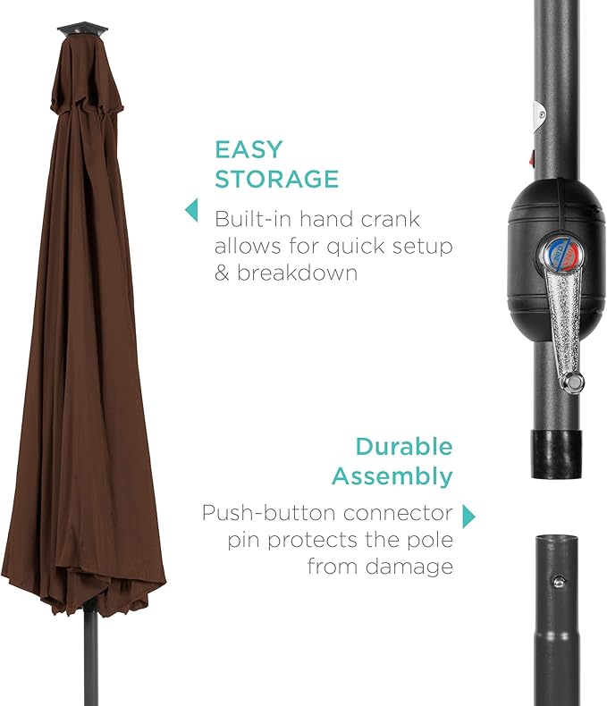 Best Choice Products 10ft Solar Polyester LED Lighted Patio Umbrella w/Tilt Adjustment and UV-Resistant Fabric