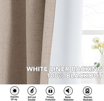 H.VERSAILTEX Linen Curtains 100% Blackout Curtains for Bedroom 63 inch Long Full Light Blocking Nature Linen Blended Window Curtains for Living Room Nickel Grommet (2 Panels, Heathered Sand)