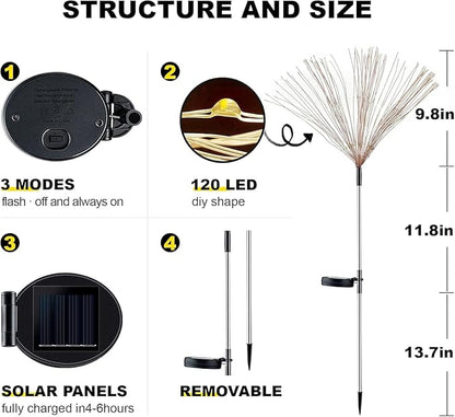 YOTOZU 4 PCS Solar Firework Light, Outdoor Solar Garden Decorative Lights 120 LED Powered 40 Copper Wires String DIY Landscape Light for Walkway Pathway Backyard Decor Parties Perfect Gifts(Green)