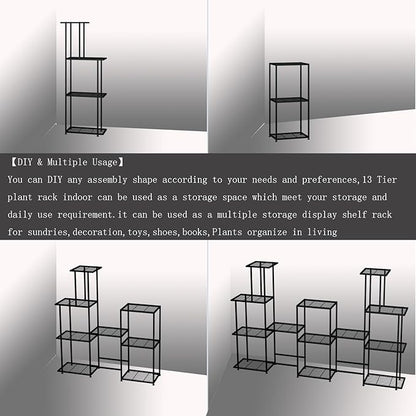 Twhep Tall Multi Tier Plant Stand, 13 Tiers Multifunctional Plant Stands for Indoor Plants, Decorative Black Steel Plant Shelf for outdoor Patio Garden Balcony and Yard