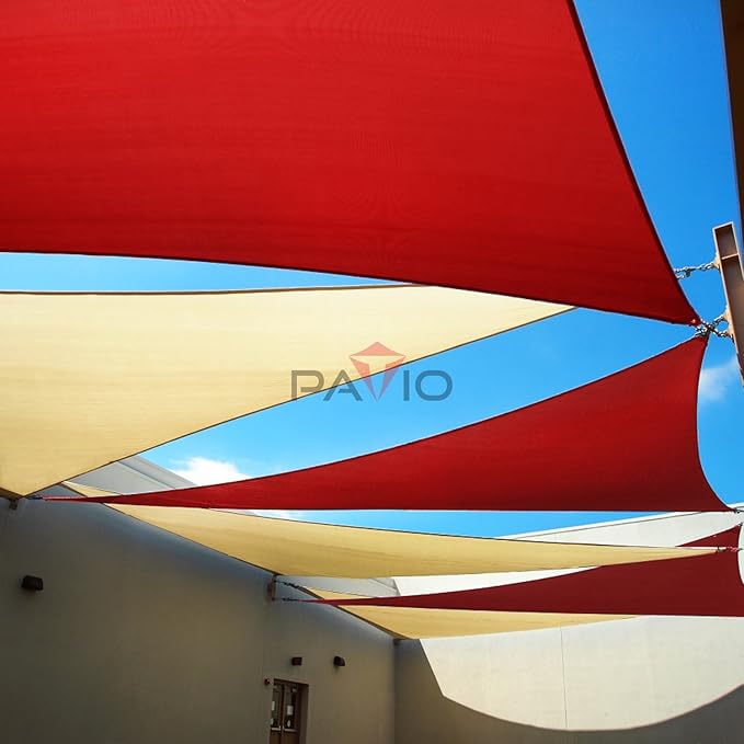 Patio Paradise 26' x 26' x 26' Sun Shade Sail Triangle Canopy Shade Cloth Fabric Sunlight Block Patio Pergola Cover HDPE Deck Awning for Outdoor Backyard Roof Shading, Red