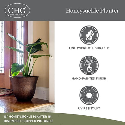Classic Home and Garden Honeysuckle Resin Planters - Lightweight Indoor & Outdoor Plant Pots - UV-Resistant Plastic Flower Pots - Pot Planters for Flowers & Herbs (15" Ocean Blue)