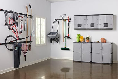 Rubbermaid Wall Mounted Storage Cabinet with Doors 150-Pound Capacity Gray Lockable Three-Shelf Cubbard for Tools/Car Accessories/Cleaning in Home/Garage/Outdoor Areas