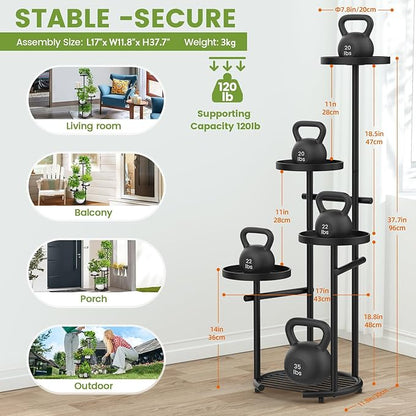 TOSKING 5 Tier Tall Plant Stand Indoor Outdoor, Heavy Duty Corner Plant Stand with Space-Saving Plant Shelf for Multiple Plants| Round Plant Table Design for Living Room Balcony Garden (Black, 38in)