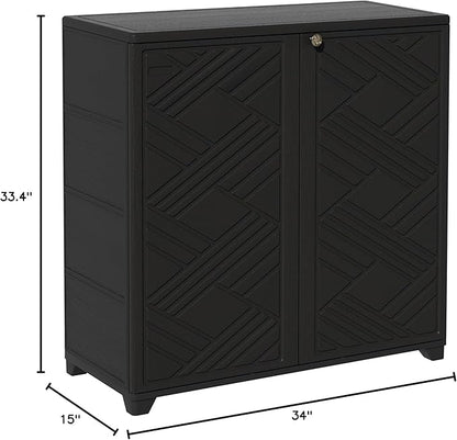 ADDOK Indoor Outdoor Plastic Storage Cabinet 34"x15"x34", Outdoor Storage Shed for Living Room, Hallway, Balcony, Garage, Garden, Backyard-Black（W/O Shelf）