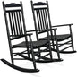 VINGLI Wooden Rocking Chair, Outdoor Chair with 450 lbs Support, Relaxing Rocker with Solid Wood High Back Seat Reclining Seat for Deck, Garden, Backyard, Porch, Indoor or Outdoor Use (Black, 2PCS)