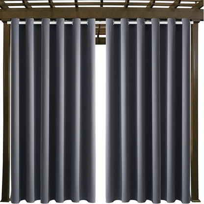 Water Proof Outside Curtains with Grommet Top for Porch, W84 x L95 Thermal Insulated Washable Light Block Outdoor Divider Drapes for Patio Gazebo Deck Pool Area Pergola Cabana (Gray, 2 Panels)