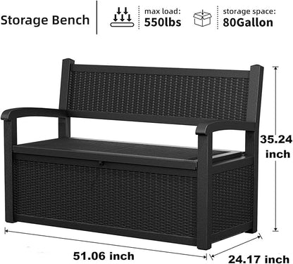 EasyUp 80 Gallon Outdoor Storage Bench Lockable Deck Box Outdoor Storage Box Waterproof for Patio,Garden,and Porch – Perfect for Storing Garden Tools and Cushions(Black)