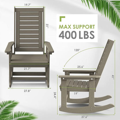 GREENVINES Outdoor Rocking Chair Set | 3-Piece | Desert Brown Wood Grain | 2 Rocking Chairs with 1 Side Table | Porch Rocker | HDPE Plastic | Patio Furniture Sets