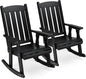 VINGLI Outdoor Rocking Chair Set of 2, Heavy Duty 600 LBS Wooden Rocking Chair with Comfortable Backrest, Weatherproof Rocker with Ergonomic Design, Suit for Patio, Garden, Yard, Black