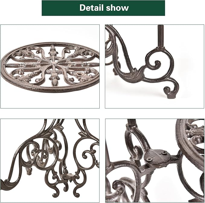 Sungmor Heavy Duty Cast Iron Plant stand, 3 Tier Foldable Metal Plant Shelf, 24in Tall Vintage Flower Pot Holder Indoor Outdoor Tiered Plant Stand, Rustic Plant Display Rack for Corner Balcony Patio