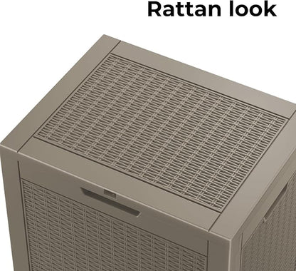 DRATO 34 Gallon Deck Boxes Resin Outdoor Storage Box UV Resistant Outside Deck Box with Lockable Lid for Patio Furniture（Grey，34 Gallon）