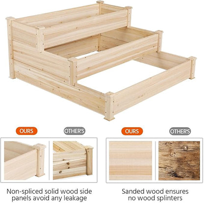 Yaheetech 3 Tier 47 x 47 x 22in Raised Garden Bed Horticulture Outdoor Elevated Flower Box Tiered Garden Bed Wooden Vegetables Growing Planter for Backyard/Patio/Gardener