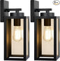 Outdoor Wall Light Fixtures, Exterior Waterproof Wall Lanterns, Porch Sconces Lighting with E26 Sockets & Glass Shades, Modern Matte Black Outside Lights for Patio Front Door Entryway Garage, 2-Pack