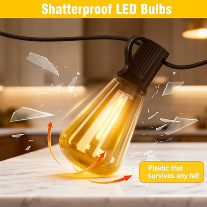 100FT Solar String Lights Outdoor Waterproof with Remote & Timer, LED Shatterproof ST38 Bulbs, USB & Solar Powered Patio Lights for Backyard, Porch, Garden, Wedding, Christmas Decor