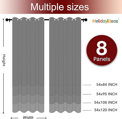 HolidayIdeas Grommet Outdoor Curtains for Patio Waterproof 8 Pcs All Weather Balcony Outside Curtains for Apartments, Gazebo, Pergolas, Porch, 54x84 Inch, Silver Grey