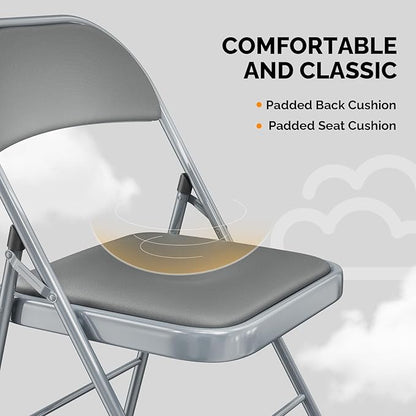 VINGLI 6 Pack Folding Chairs with Padded Seats, Metal Frame with Pu Leather Seat & Back, Capacity 350 lbs, Gray