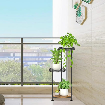 3 Tier Large Plant Stand Indoor Outdoor Clearance, Metal Flower Shelf Pot Holder, 10in Wide Multiple Plants Tall Corner Display Rack for Patio Orchid Office Porch Living Room Garden, Black