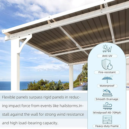 AECOJOY 16' x 8' White Gazebo Outdoor Pergola for Patio, Hard Top Lean to 8x16 Gazebo Shelter Pergolas and Gazebos Clearance with Patio Roof, Large Wall-Mounted Heavy Duty Awnings for Backyard