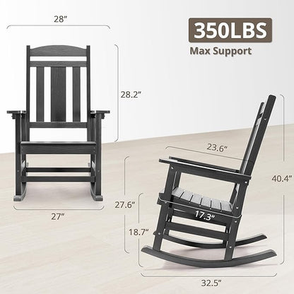 LUE BONA Outdoor Rocking Chairs Set of 2, Weather Resistant HDPS Poly Rocker Chairs, 350lb Heavy Duty, Oversized Porch Rocker for Adult, High Back Smooth Rocking Chairs for Outdoor & Indoor, Gray