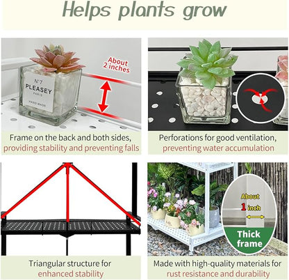 lumizone Foldable 4-Tier Plant Stand Indoor Outdoor Hanging Plant Shelf No Assembly Required Pot Placement Area With Wheels Sturdy Fall Prevention Storage Shelf Flower Pot Stand(4 Tier-White)