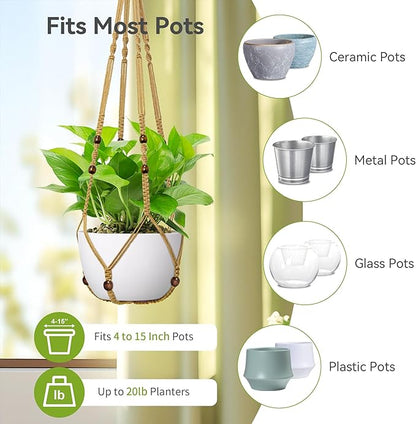 USLAI Macrame Plant Hanger Indoor Outdoor, Fits 4 to 15 Inch Pots, Strong Hanging Planter Holder, Boho Home Decor, 35 Inch, Brown, Set of 2 (POTS NOT Included)