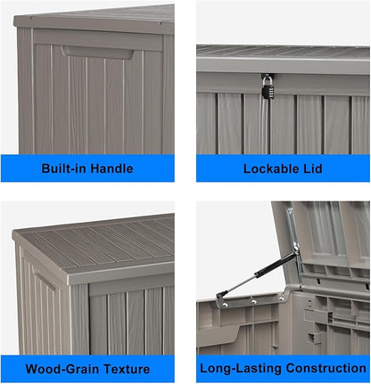 180 Gallon Outdoor Deck Box, Lockable Waterproof Outdoor Storage Boxes For Garden Tools,Indoor Cushions,Accessories Outside Storage Resin Weatherproof Container(Grey)