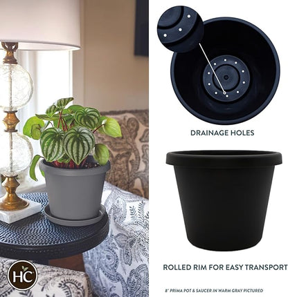The HC Companies 16 Inch Round Prima Planter - Plastic Plant Pot with Rolled Rim for Indoor Outdoor Plants Flowers Herbs, Black