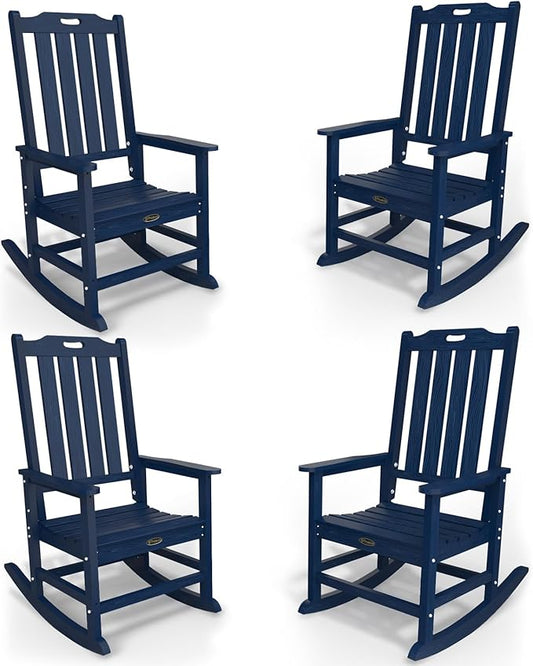 Oversized Rocking Chair Set of 4, Outdoor Rocking Chair for Adults, All Weather Resistant Porch Rocker for Lawn Garden, Navy Blue