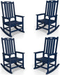 Oversized Rocking Chair Set of 4, Outdoor Rocking Chair for Adults, All Weather Resistant Porch Rocker for Lawn Garden, Navy Blue