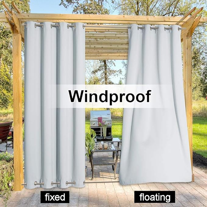 NICETOWN Outdoor Curtain for Patio Waterproof, Energy Smart Thermal Insulated Double Grommets Room Darkening Outdoor Curtain/Drape, Windproof for All Seasons, 1 Panel, W84 x L95, Greyish White