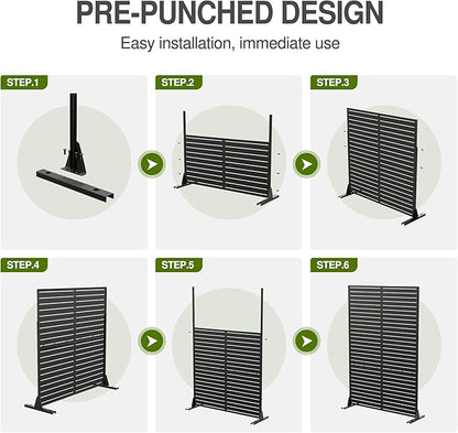 Casaphoria Metal Privacy Screen Outdoor, 72" H x 47" W Freestanding Decorative Privacy Screen for Patio Deck Balcony Garden with Stable Base, Black-Harold
