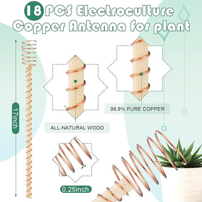 18 Pcs Electroculture Plant Stakes 17 Inches Long Copper Garden Stakes Electroculture Copper Gardening Antenna for Growing Vegetable Garden Plants Support