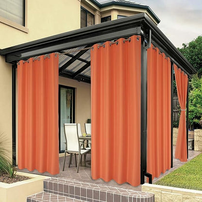 BONZER Outdoor Curtains for Patio Water Resistant Heavy Privacy Light Filtering Grommet Outside Curtains for Porch, Pergola, Gazebo, 1 Panel, 54W x 84L inch, Mecca Orange