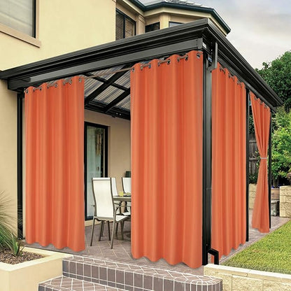 BONZER Waterproof Indoor/Outdoor Curtains for Patio Thick Privacy Grommet Curtains for Bedroom, Living Room, Porch, Pergola, Cabana, 1 Panel, 54W x 120L inch, Mecca Orange