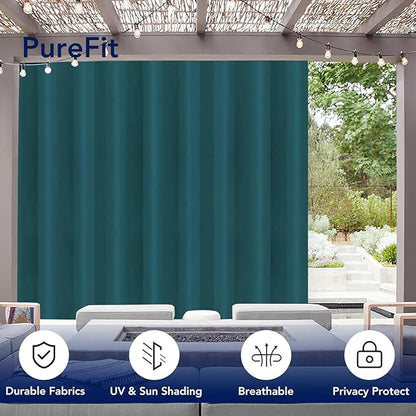 PureFit Outdoor Curtains for Patio Waterproof Weatherproof, UV Resistant Outside Curtains for Gazebo, Front Porch, Pergola, Sun Blocking Privacy Curtain, 120W x 84L inch, 1 Panel, Teal