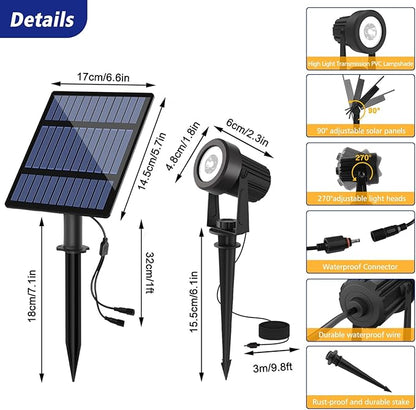 T-SUNUS RGB Solar Spot Lights Christmas Outdoor 6-in-1, Color Changing Landscape Spotlights Pond Lighting Waterproof IP65 9.8ft Cable for Tree Patio Pathway Yard Garden Wall Flag Halloween Holiday