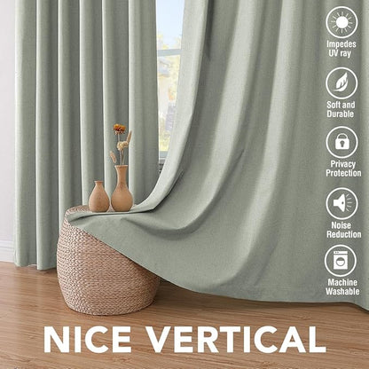 H.VERSAILTEX Primitive Linen Curtains 100% Blackout Curtain Drapes Burlap Fabric Curtains with White Thermal Insulated Liner, Grommet Top Drapes Living Room/Bedroom (2 Panels, 42 x 45 Inch, Sage)