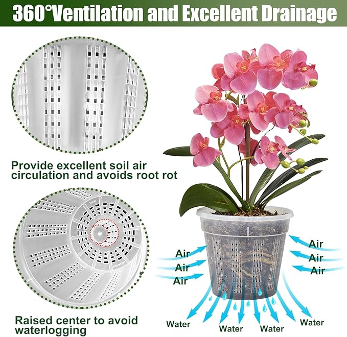 8Pcs Orchid Pot, 4 Each of 4.3",5.5" Orchid Pots with Holes, Orchid Pots for Repotting, Plastic Orchid Planter for Indoor Outdoor Plants (8Pcs, 4 Each of 4.3",5.5")