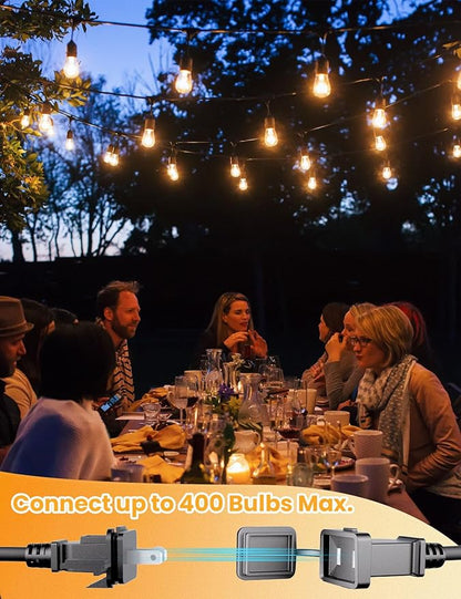 Svater Outdoor String Lights 200 FT, E26 Socket, 64pc S14 Shatterpoof Bulbs, 1 Watt Dimmable 2700K Warm White, IP65 Waterproof Commercial Grade Patio Light (4 Pack X 50FT)