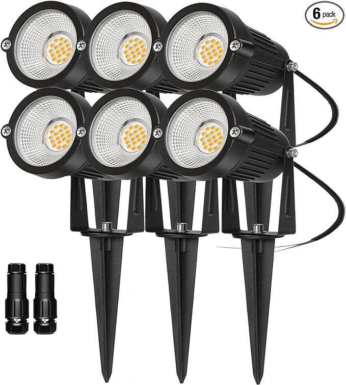 Low Voltage Landscape Lights Outdoor: 7W 700LM LED Landscape Lighting with Connectors for Tree Garden Yard Pathway | 12V 24V Warm White 2700K Spotlights | IP65 Waterproof | 6 Pack