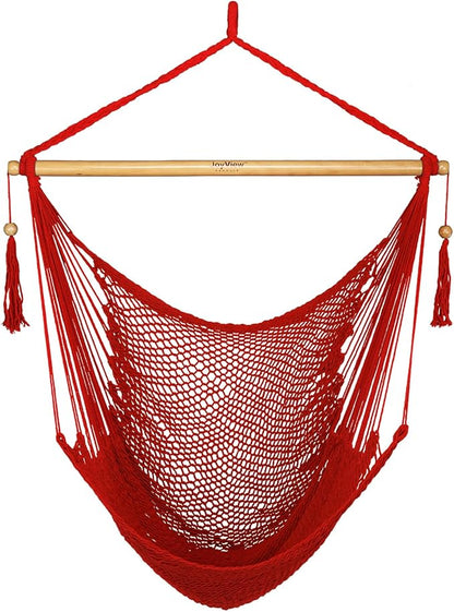 JoyView Hammock Chair with Spreader Bar Caribbean Hammock Swing Chair 300 LBS Weight Capacity XL Rope Hanging Chair for Outdoor Indoor Garden Yard - Red