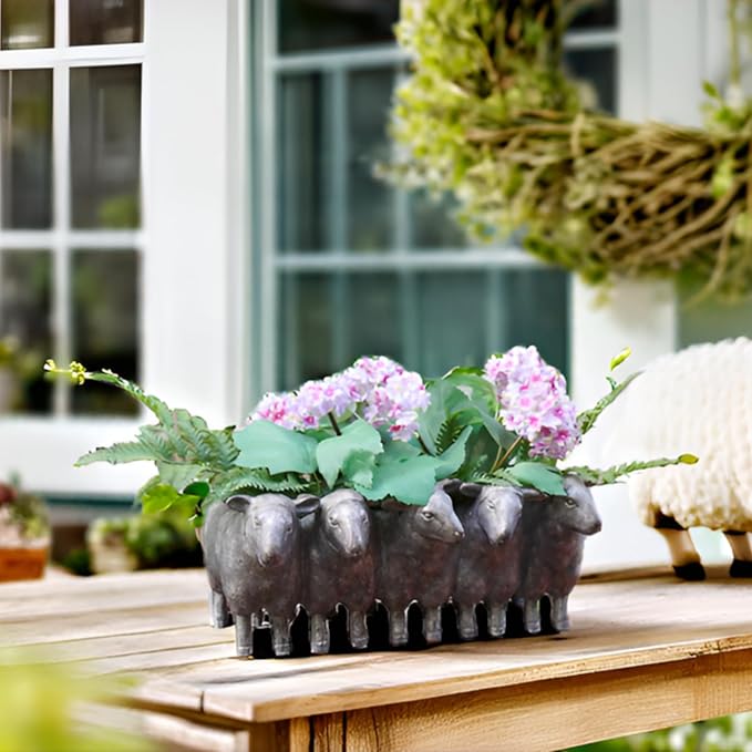 Newman House Studio Resin Sheep Planter Succulent Pot - Creative Animal Garden Pots for Home Garden Office Desktop Decoration 13 * 7.2 * 5.5 Inch