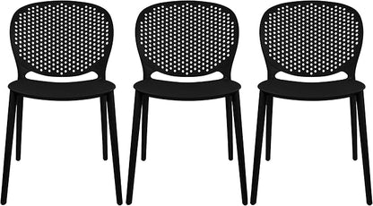 2xhome Set of 3 Patio Dining Chairs | Modern Stackable Outdoor Pool Side Chair | Weather Resistant Plastic for Yard, Porch, Balcony, Kitchen, Black