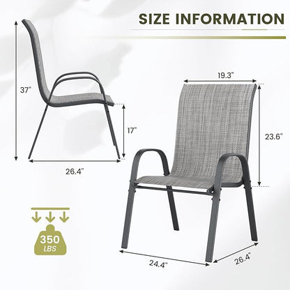 UDPATIO Patio Chairs Set of 6, Stackable Outdoor Dining Chairs for All Weather, Outdoor Furniture with Breathable Textilene Fabric, 350LBS Capacity, for Garden, Backyard, Deck (Light Grey)
