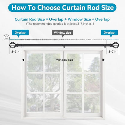 Black Curtain Rods for Windows, 5/8 Inch Heavy Duty 66 to 120” Small Curtain Rod Set with Brackets - Adjustable Drapery Rods for Livingroom, Outdoor Patio, Sliding Door