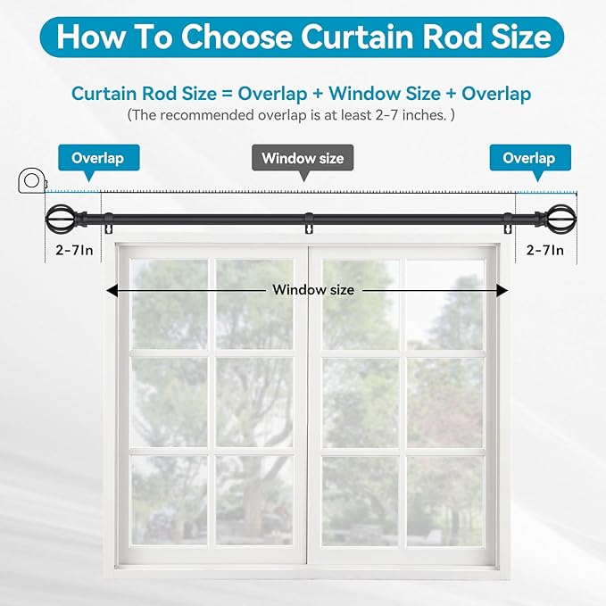 Curtain Rods for Windows 28 to 60 Inch - 2 Pack 5/8” Black Metal Heavy Duty - Decorative Window Small Curtains Rod with Brackets for Kitchen, Bathroom, Sliding Cafe Drapery Rods Door