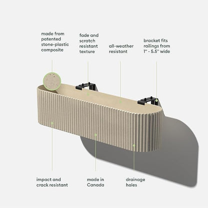 Veradek Demi Series Railing Planter - Hanging Planter Box for Windowsill/Balcony | Plastic-Stone Composite w/Railing Bracket | Modern Décor for Flowers