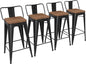 Yongchuang 26" Metal Bar Stools Set of 4 Counter Height Barstools with Wood Top Low Back Matte Black
