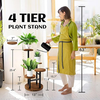 AUGOSTA 4 Tier Corner Plant Stand, Tall Metal Wood Plant Shelf Holder for Indoor, Outdoor Display Rack Flower Pot Stand for Living Room Balcony Garden Patio